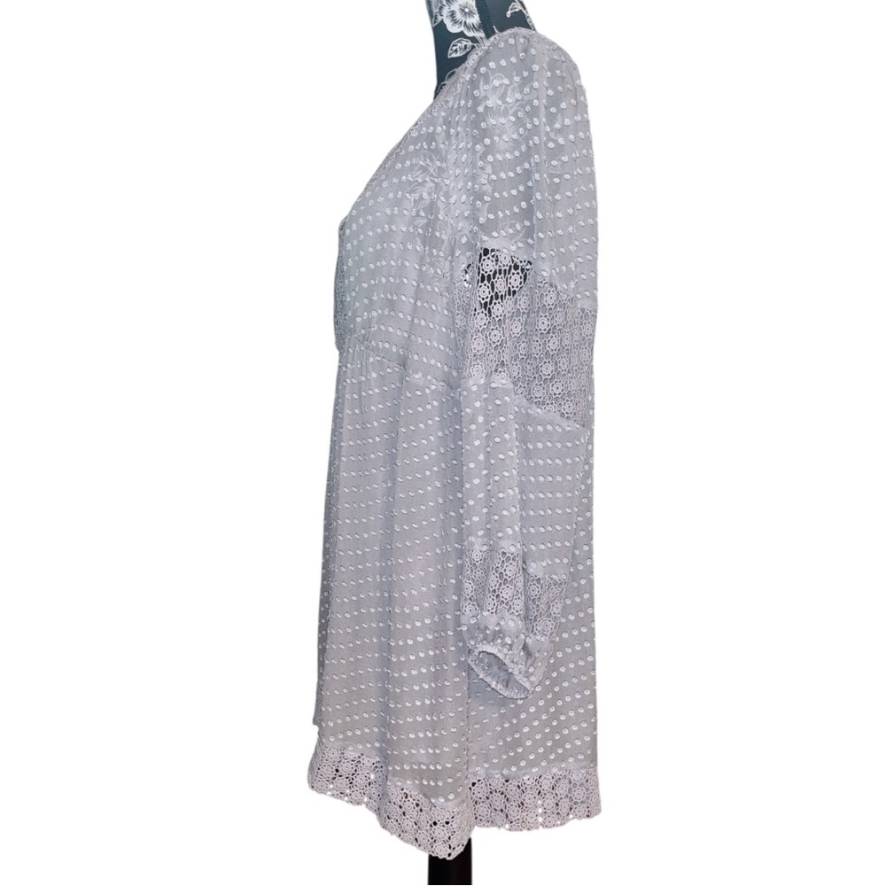 Daniel Rainn Silk Swiss Dot Crochet Bohemian Tunic Blouse - Picture 2 of 7